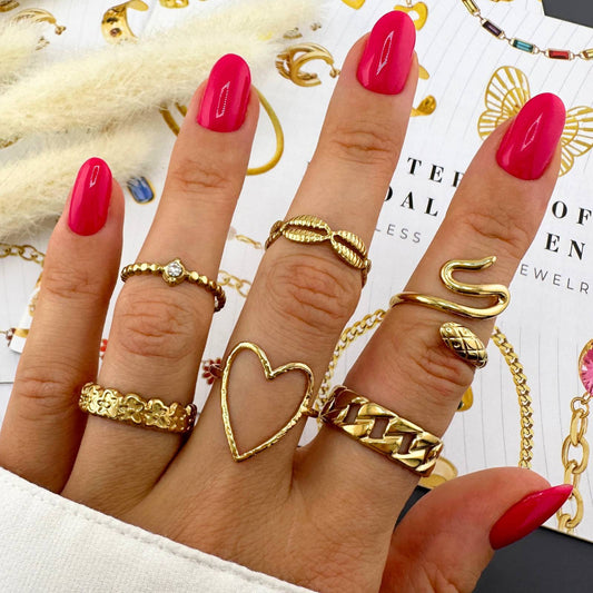 Flowers Ring, 18K Gold Plated Steel