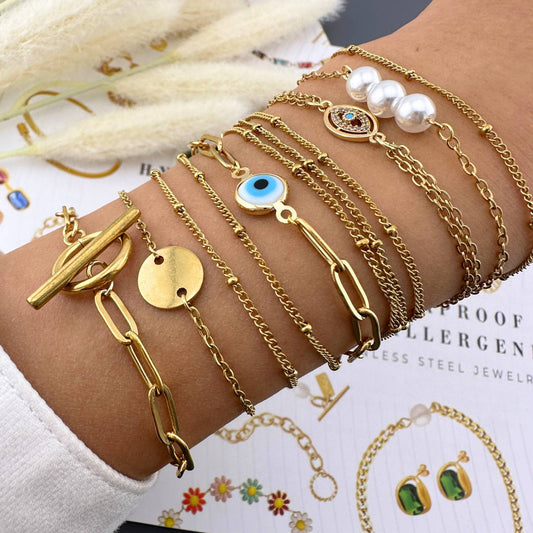 Bracelet, 18K Gold Plated Steel