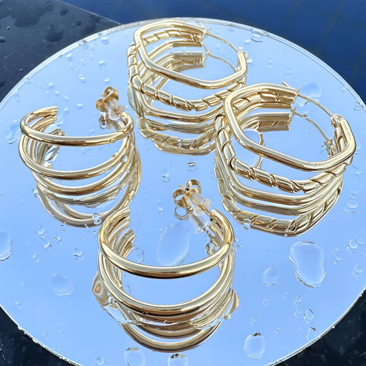 Earrings, 18K Gold Plated Steel