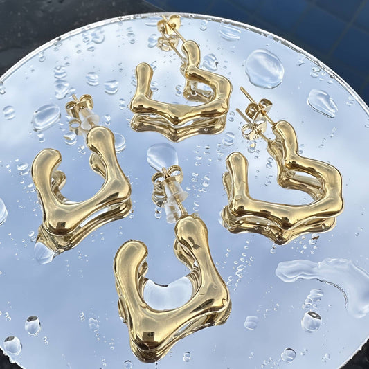 Hearts Earrings, 18K Gold Plated Steel