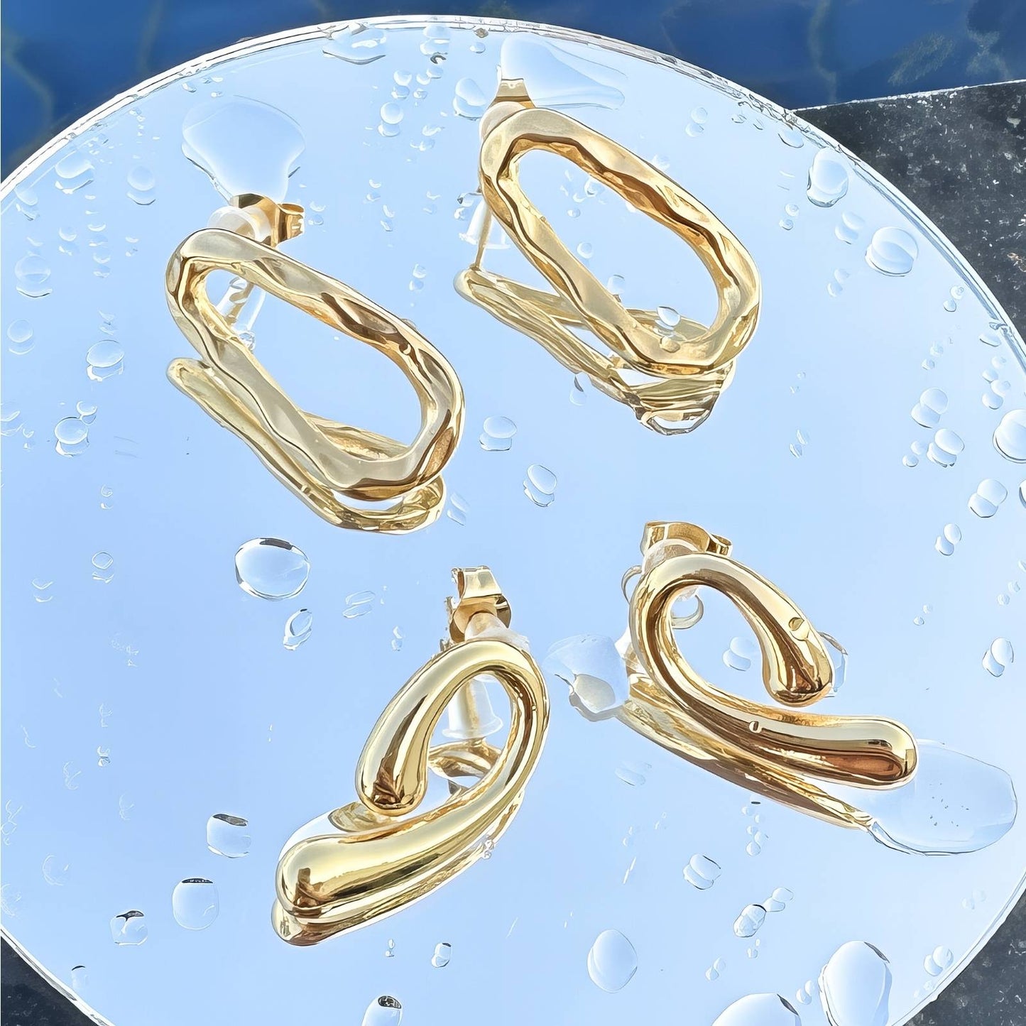 Earrings, 18K Gold Plated Steel
