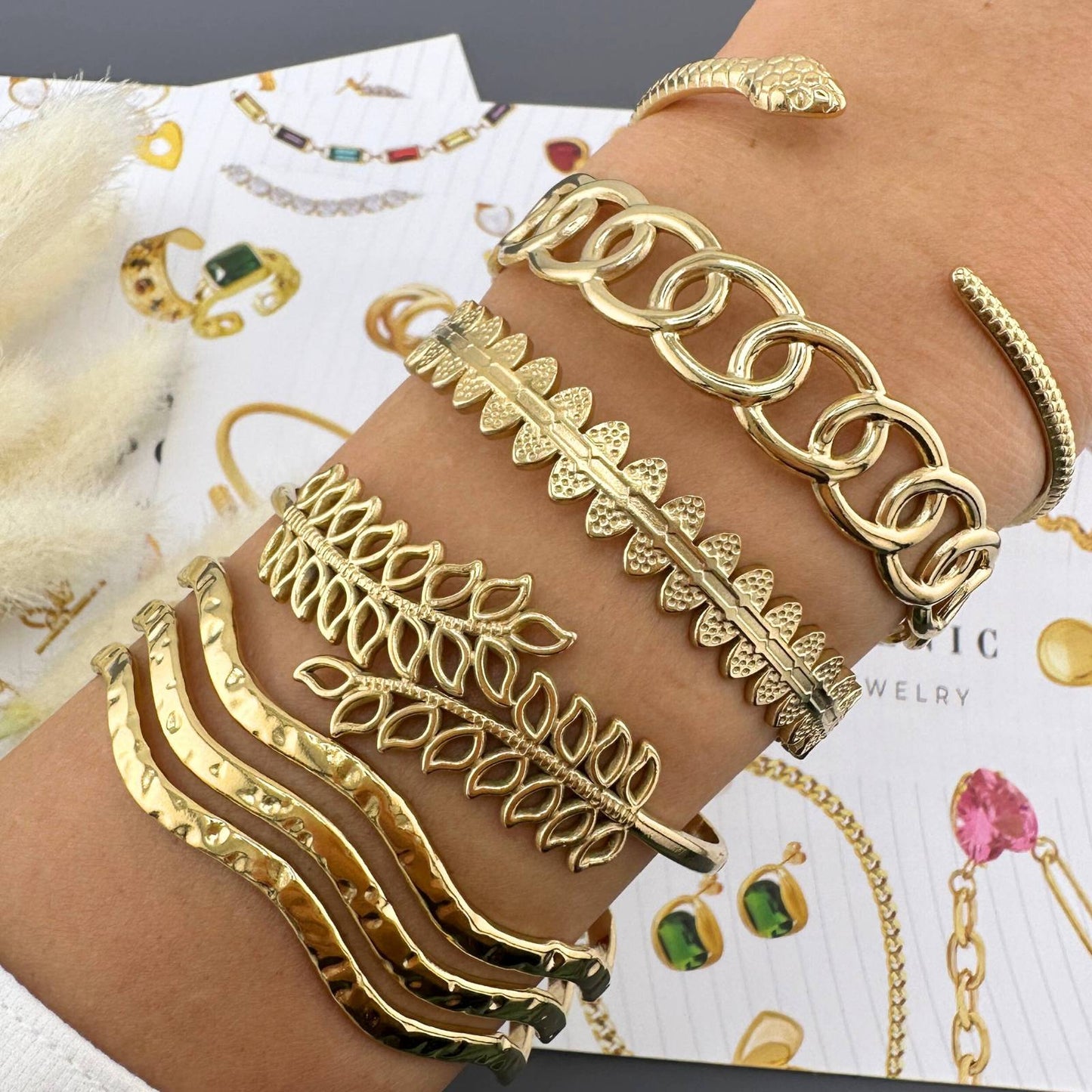 Leaves Bracelet, 18K Gold Plated Steel