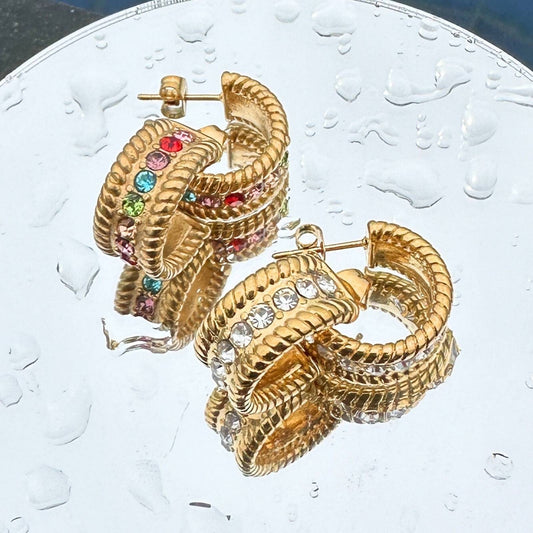 Earrings, 18K Gold Plated Steel