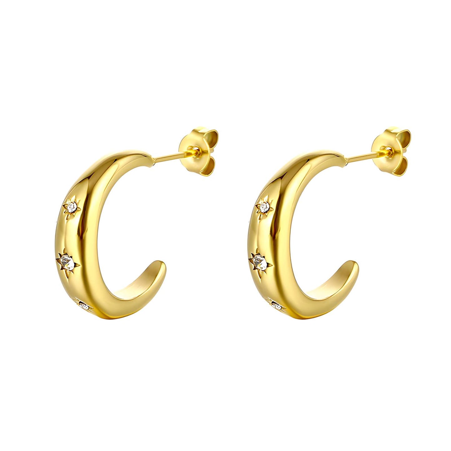 Earrings, 18K Gold Plated Steel