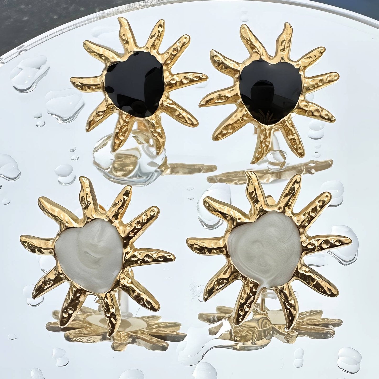 Sun Earrings, 18K Gold Plated Steel