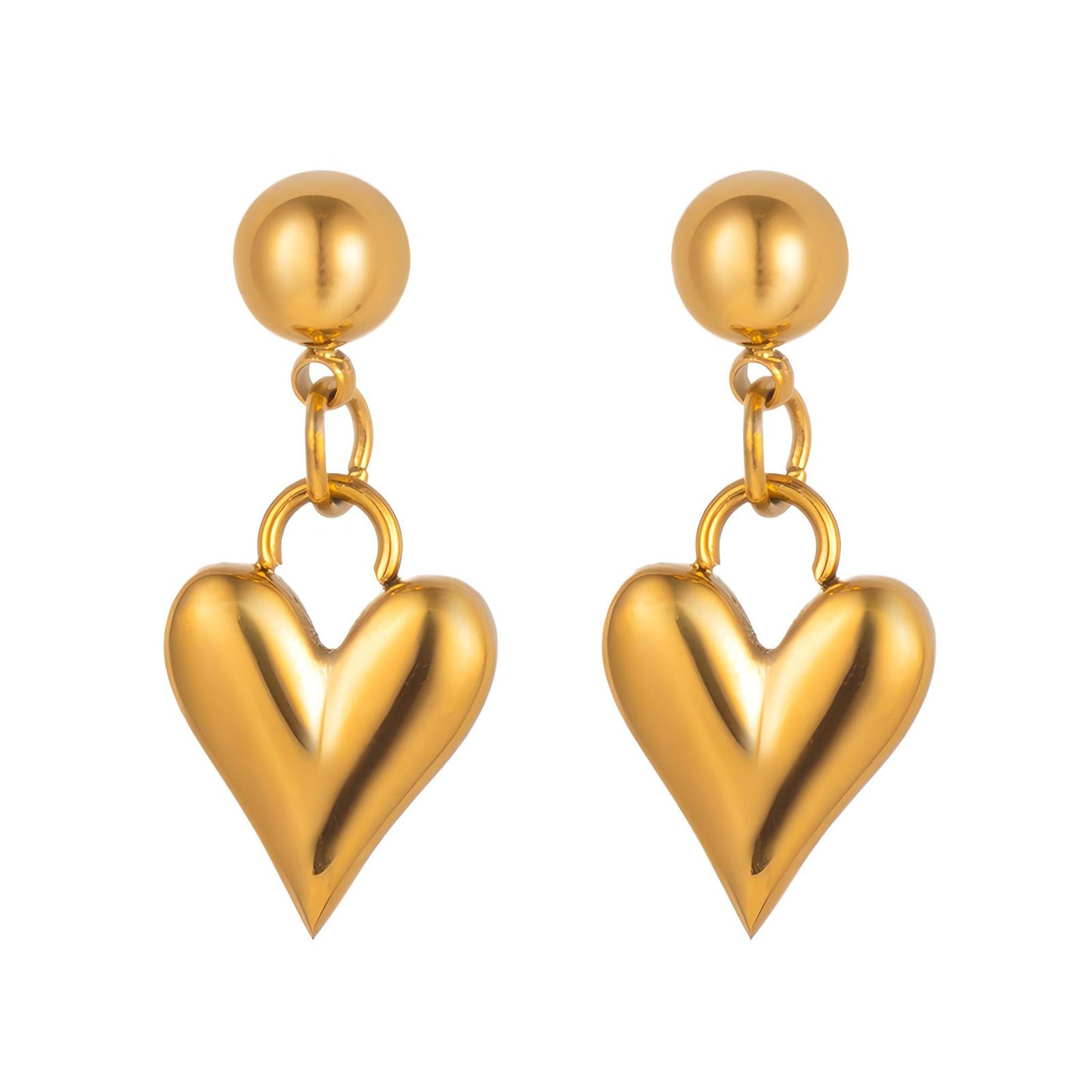 Hearts Earrings, 18K Gold Plated Steel