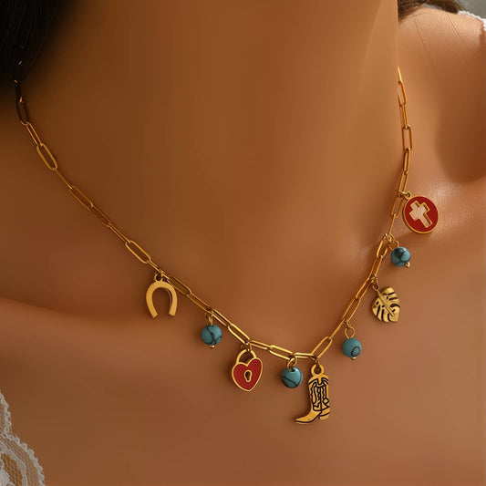 Boot Necklace, 18K Gold Plated Steel