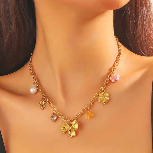 Bow Necklace, 18K Gold Plated Steel