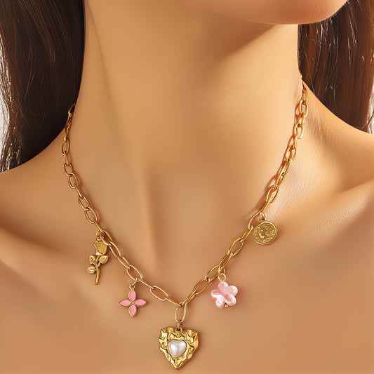 Hearts Necklace, 18K Gold Plated Steel