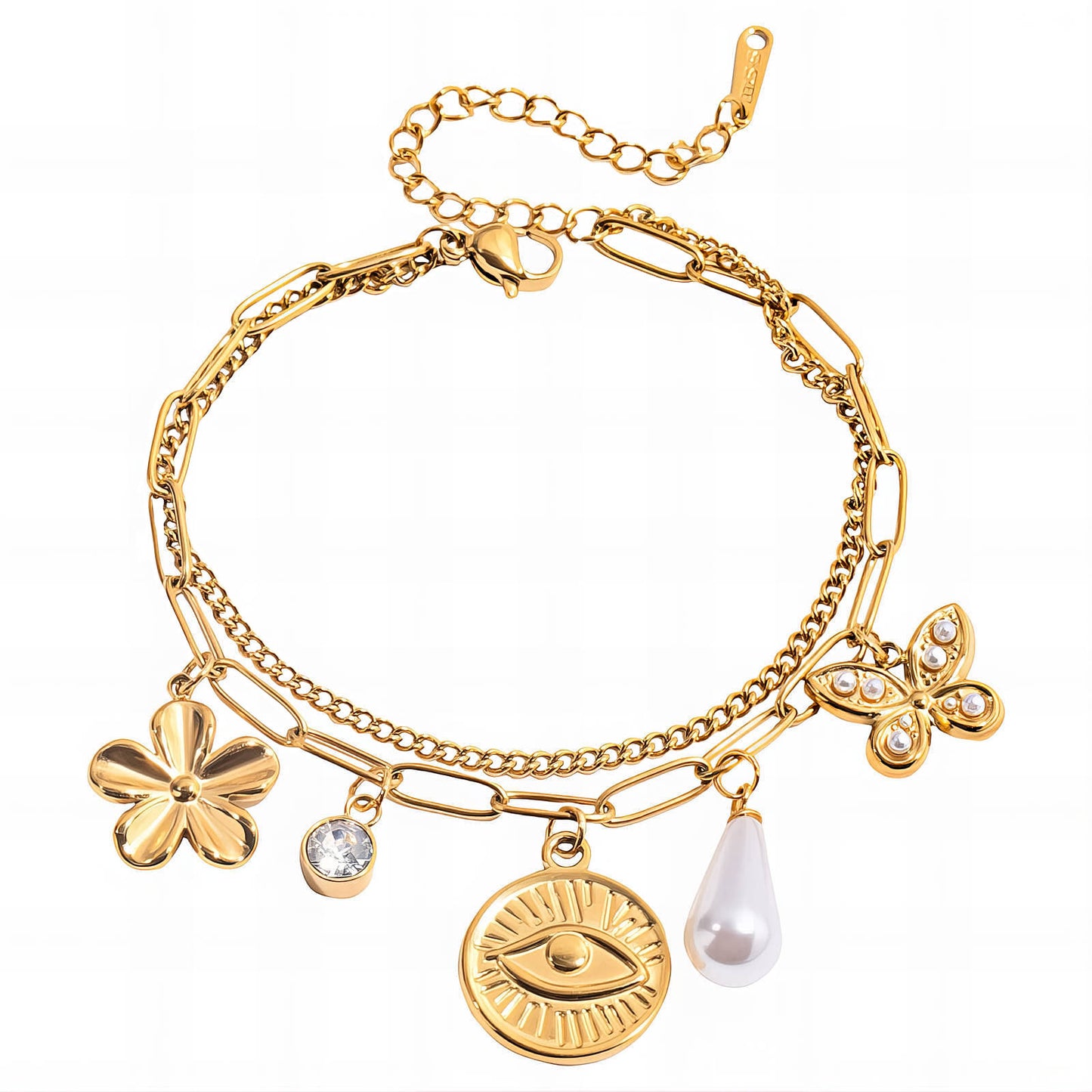 Evil Eye Bracelet, 18K Gold Plated Steel