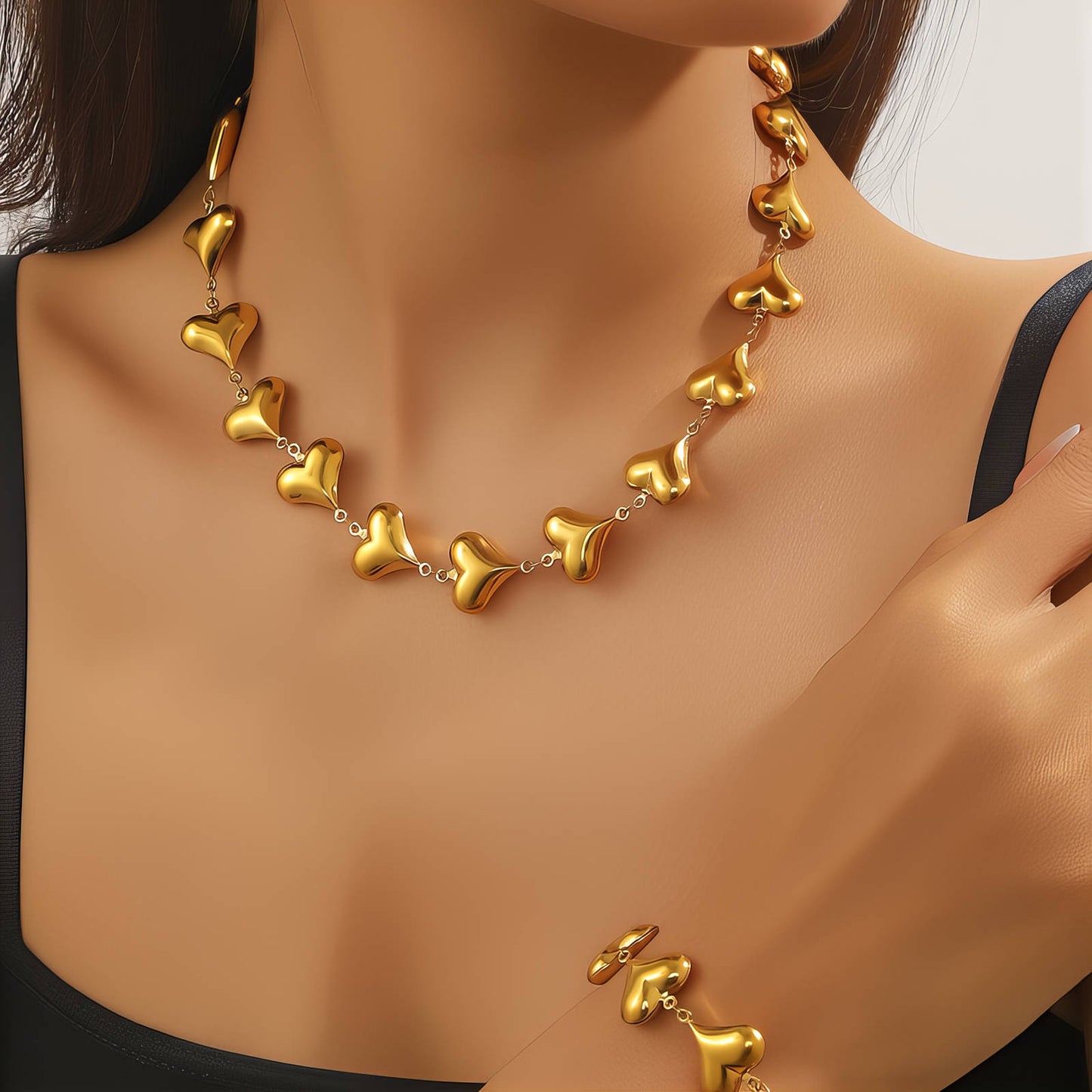 Hearts Necklace, 18K Gold Plated Steel