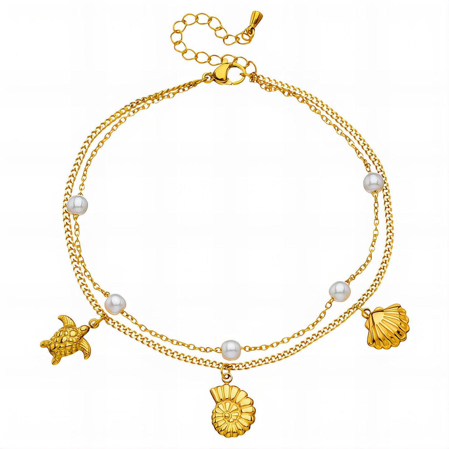 Seashells Anklet, 18K Gold Plated Steel