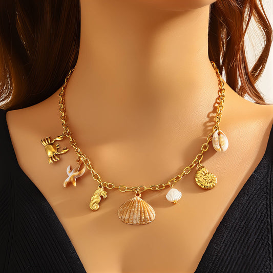 Seashells Necklace, 18K Gold Plated Steel