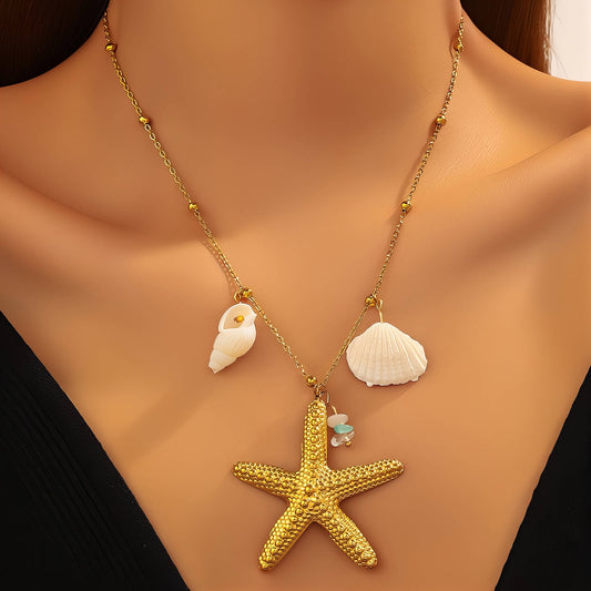 Starfish Necklace, 18K Gold Plated Steel