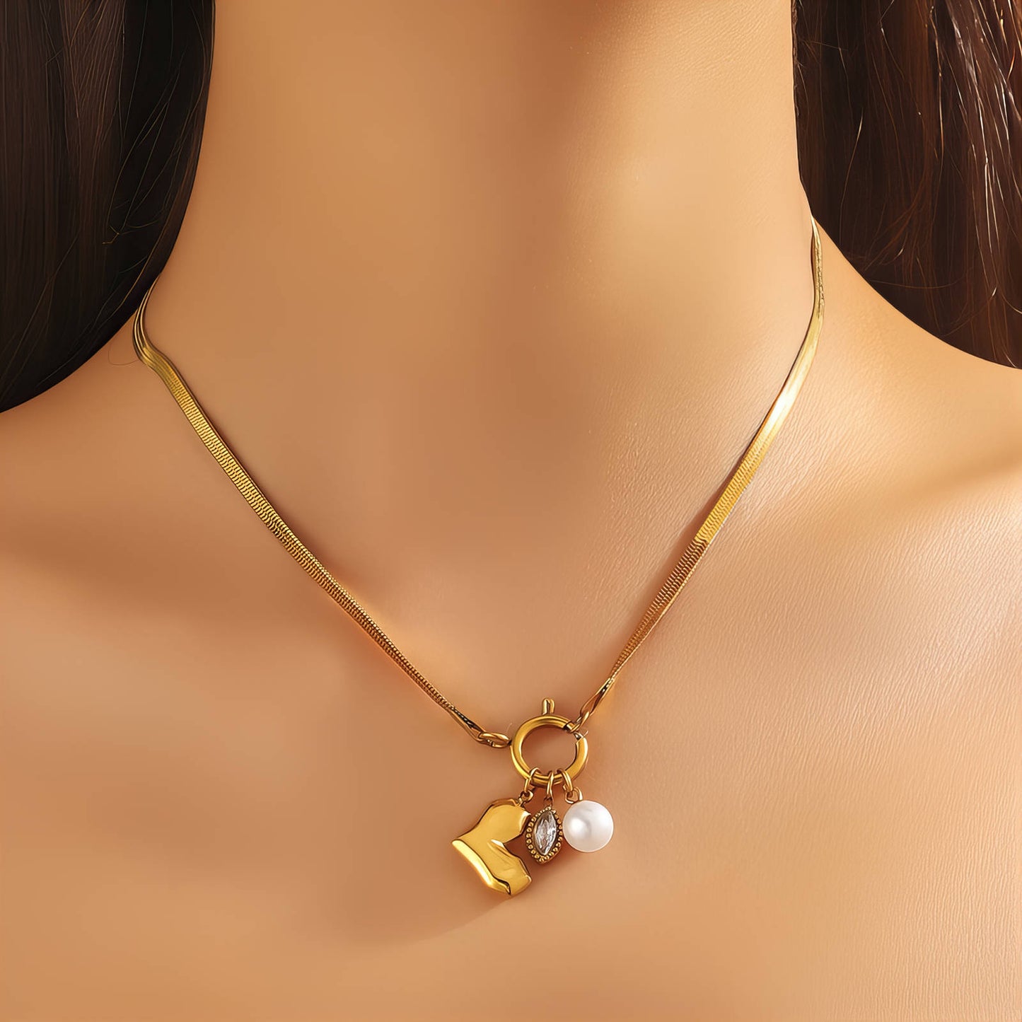 Heart Necklace, 18K Gold Plated Steel