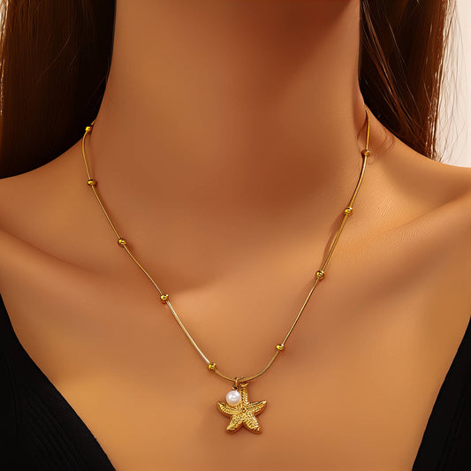 Starfish Necklace, 18K Gold Plated Steel