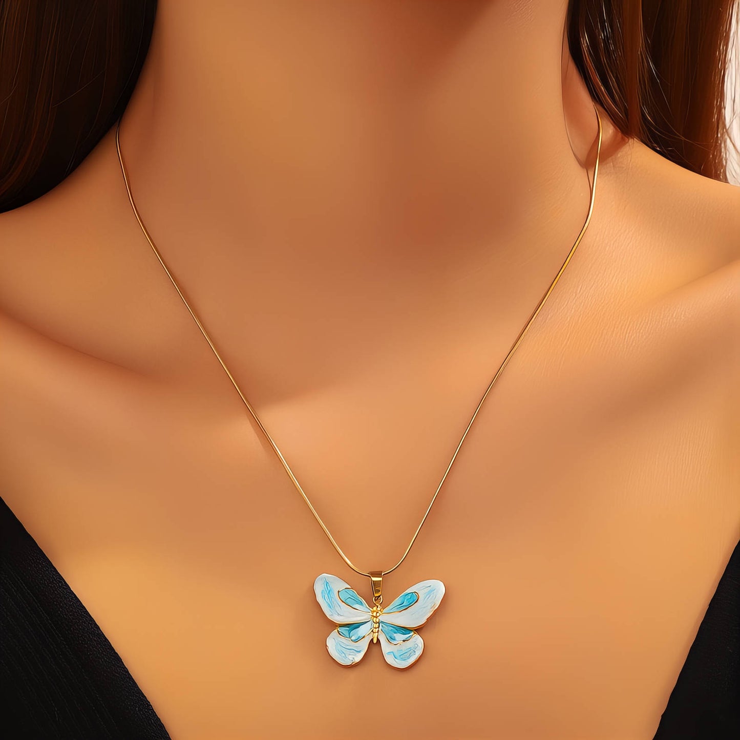 Butterfly Necklace, 18K Gold Plated Steel