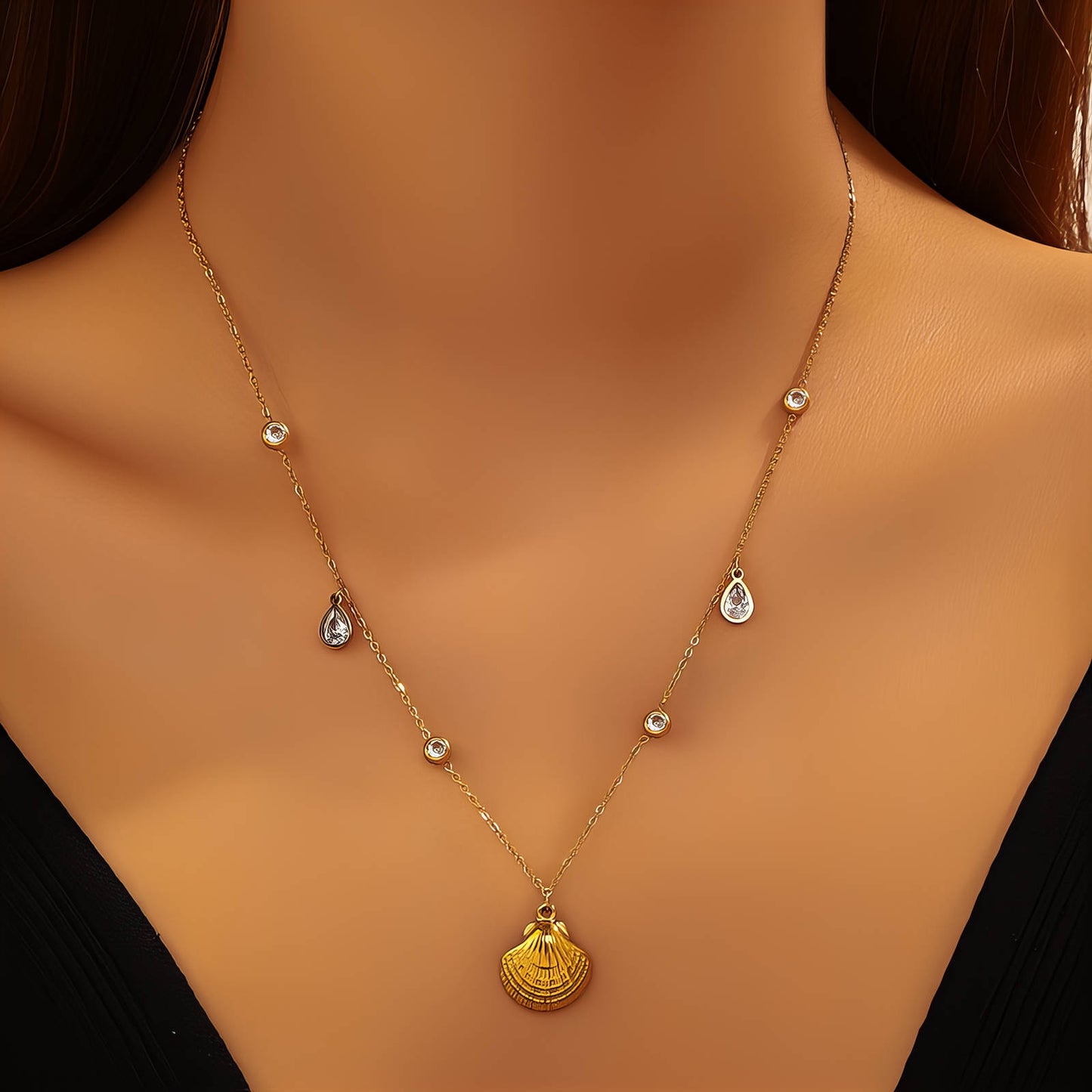 Seashell Necklace, 18K Gold Plated Steel