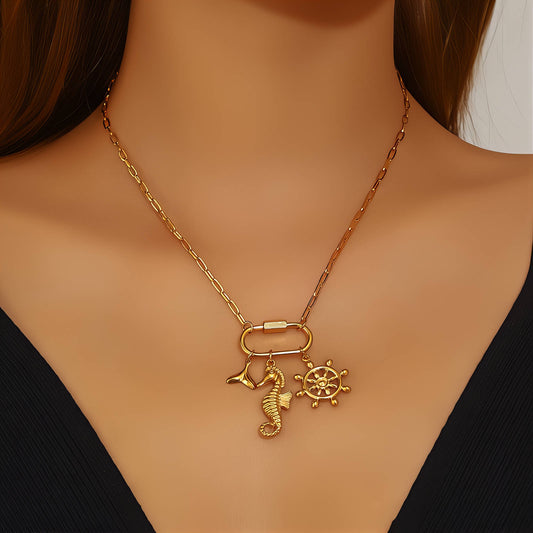 Seahorse Necklace, 18K Gold Plated Steel