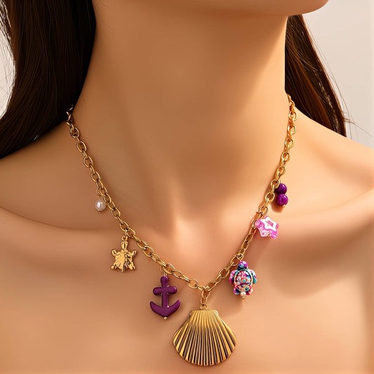 Seashell Necklace, 18K Gold Plated Steel