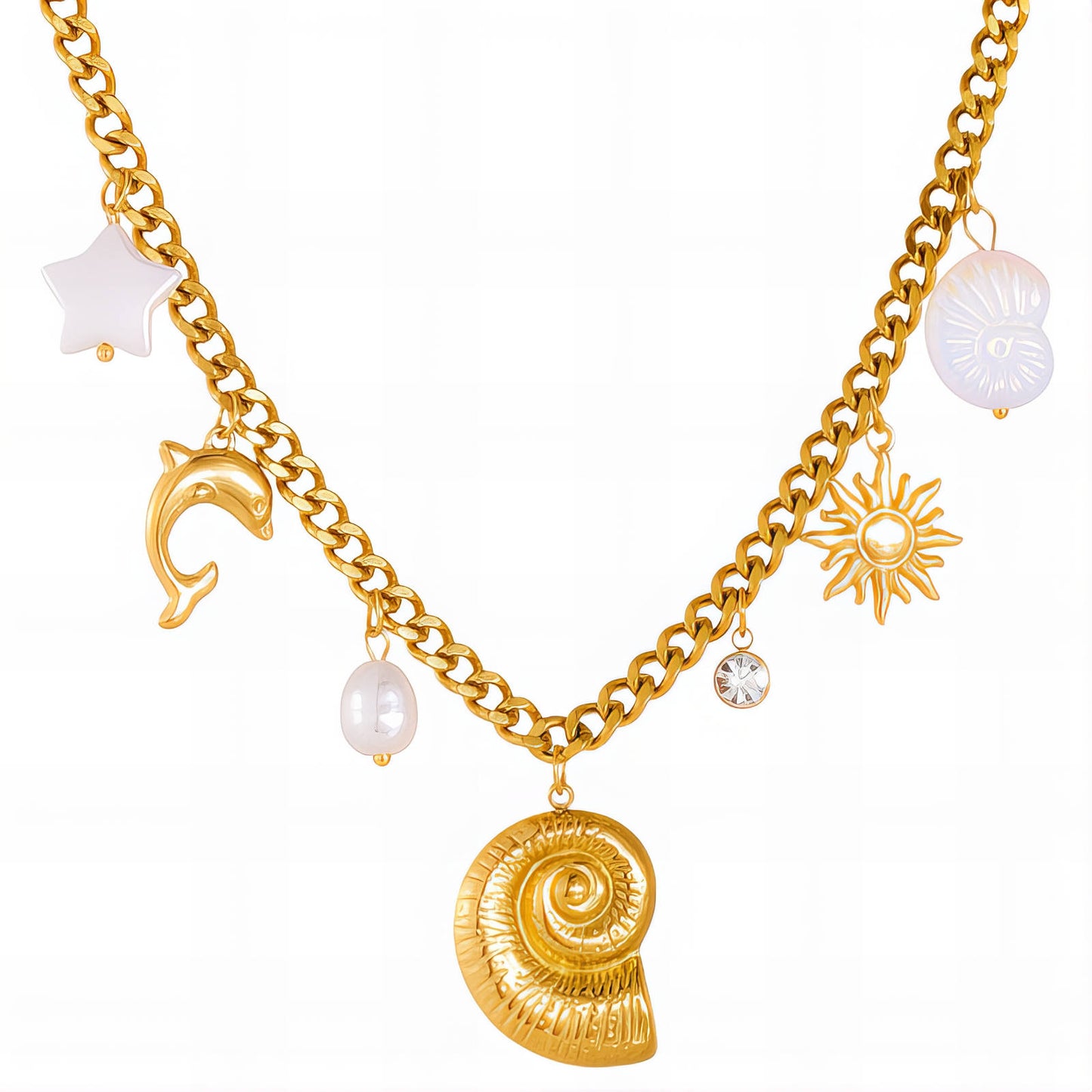 Seashells Necklace, 18K Gold Plated Steel