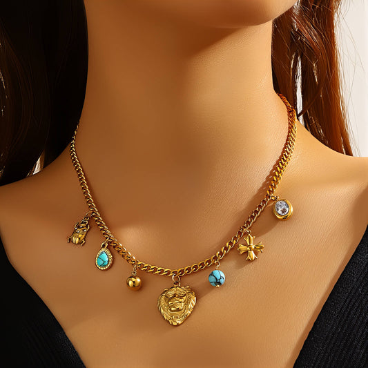 Lion Necklace, 18K Gold Plated Steel
