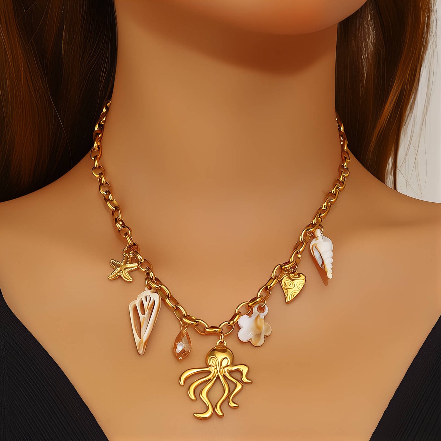 Squid Necklace, 18K Gold Plated Steel