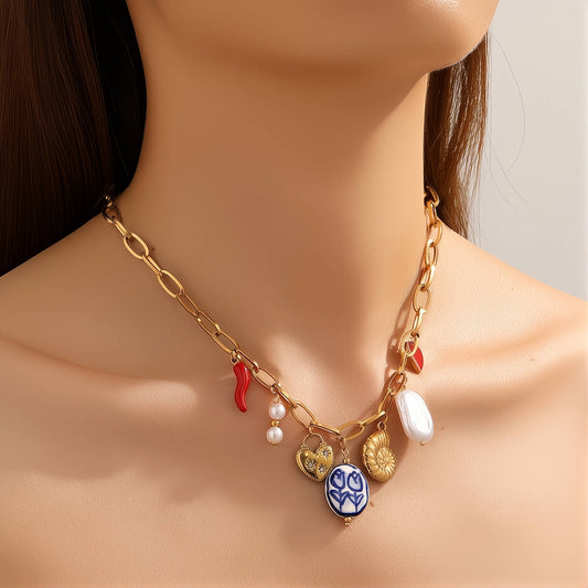 Flowers Necklace, 18K Gold Plated Steel