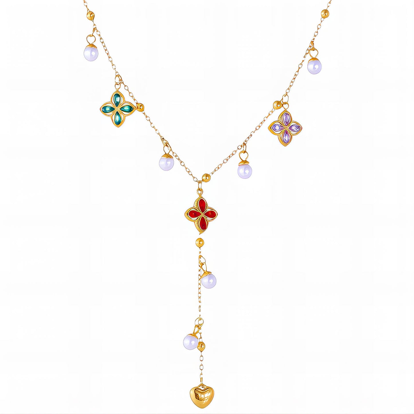 Flowers Necklace, 18K Gold Plated Steel
