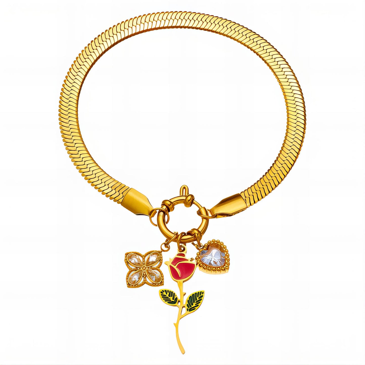 Flowers Bracelet, 18K Gold Plated Steel