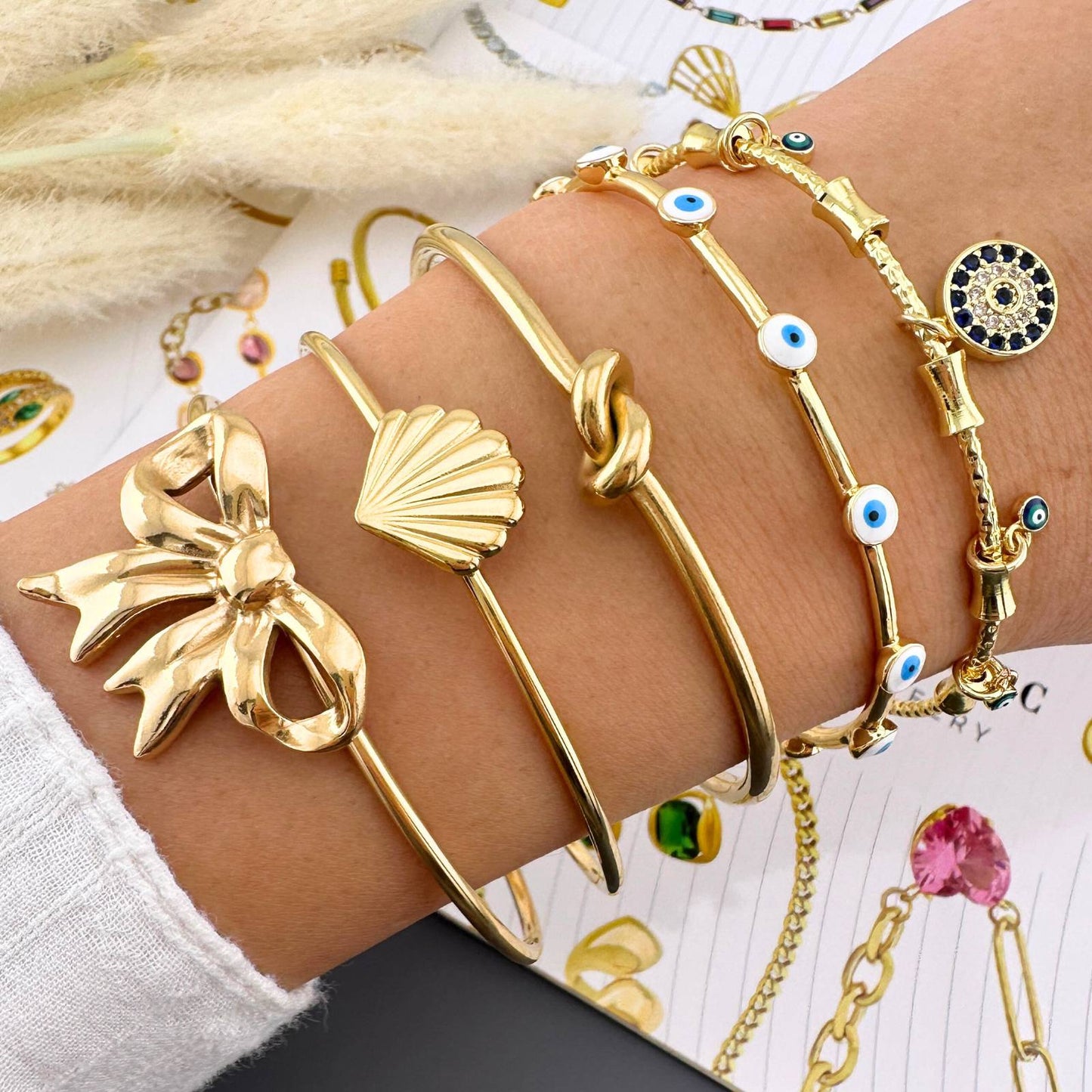 Bow Bracelet, 18K Gold Plated Steel