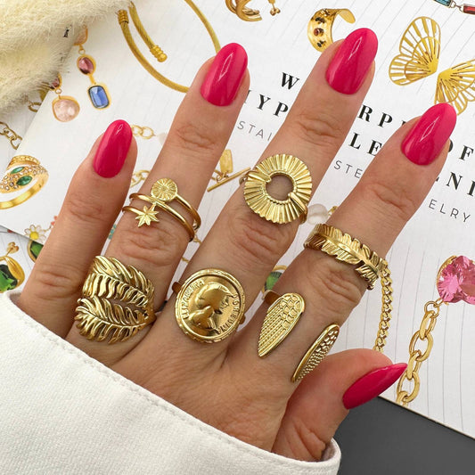 Leaves Ring, 18K Gold Plated Steel