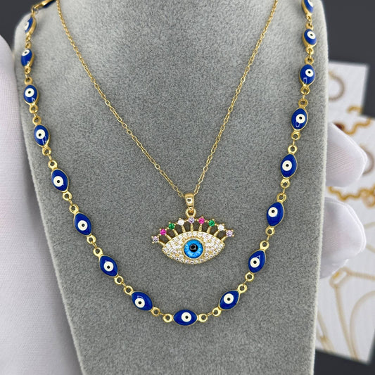 Evil Eye Necklace, 18K Gold Plated Steel