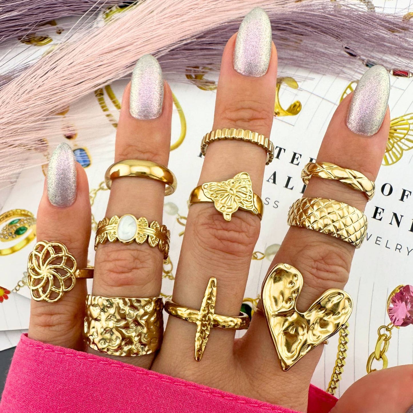 Crosses Ring, 18K Gold Plated Steel