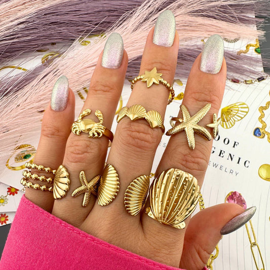 Seashells Ring, 18K Gold Plated Steel