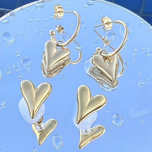 Hearts Earrings, 18K Gold Plated Steel