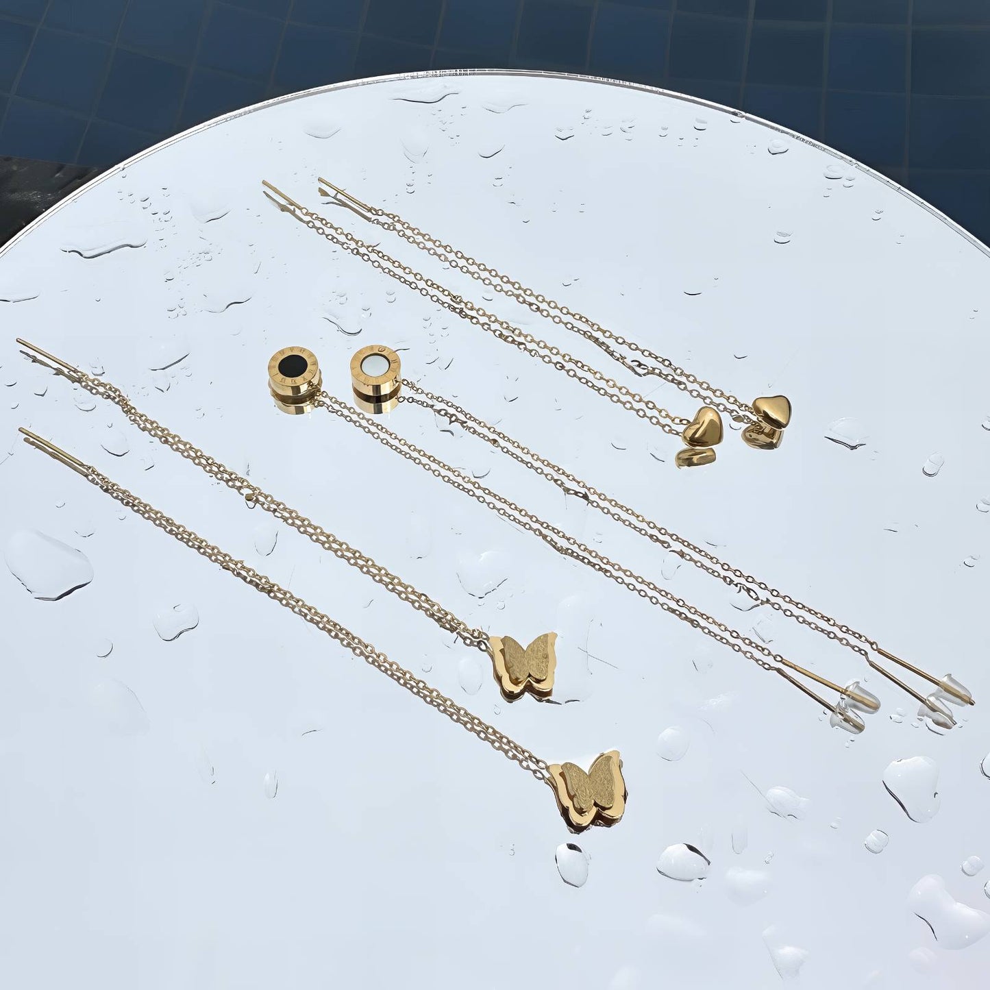 Earrings, 18K Gold Plated Steel