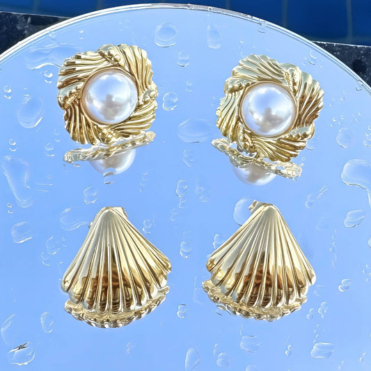 Seashells Earrings, 18K Gold Plated Steel