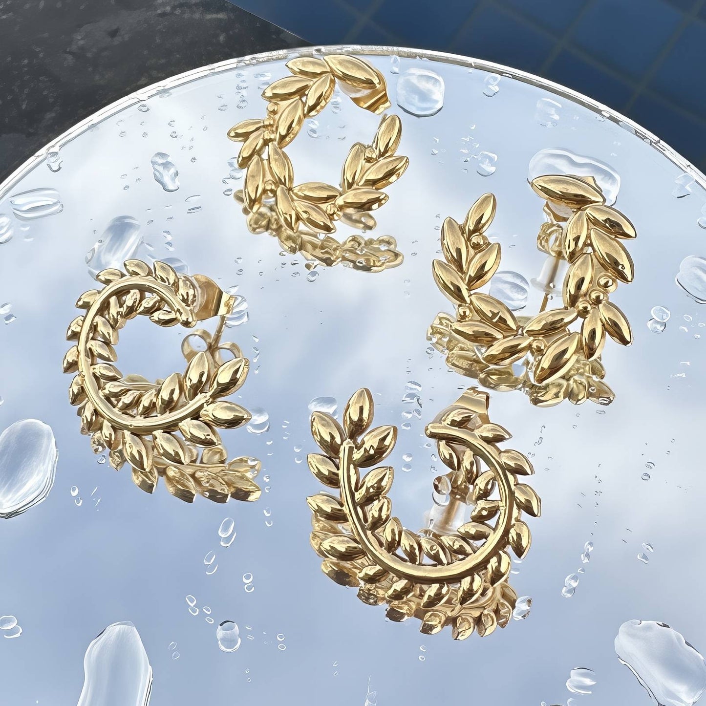 Leaves Earrings, 18K Gold Plated Steel