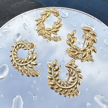 Leaves Earrings, 18K Gold Plated Steel