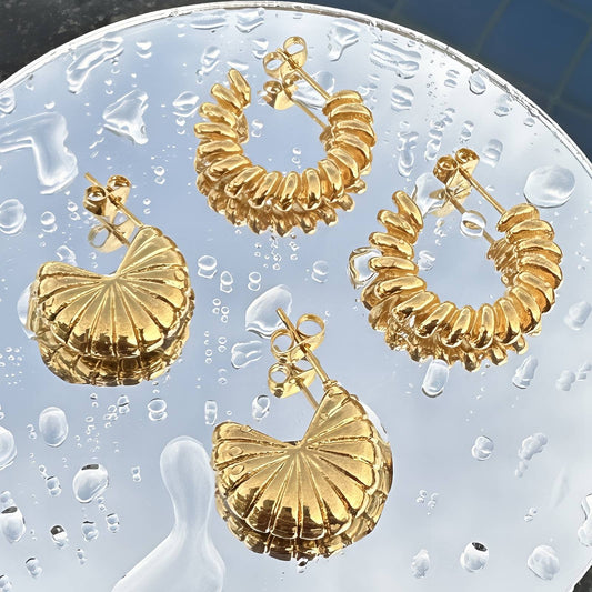 Spiral Earrings, 18K Gold Plated Steel