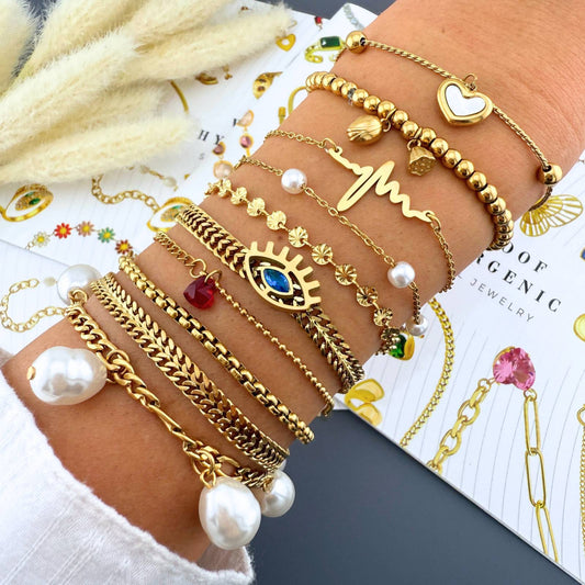 Flowers Bracelet, 18K Gold Plated Steel