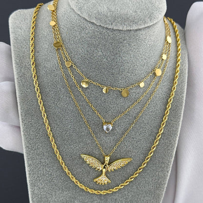 Bird Necklace, 18K Gold Plated Steel