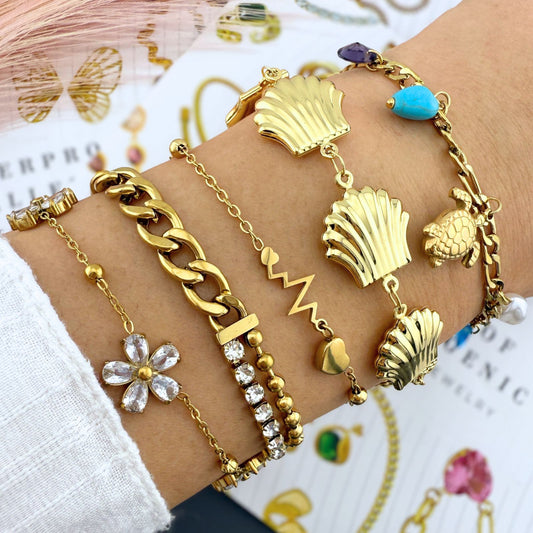 Hearts Anklet, 18K Gold Plated Steel