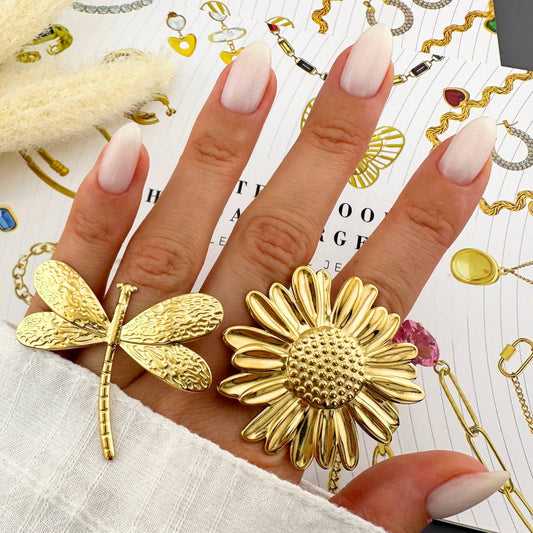 Flower Ring, 18K Gold Plated Steel