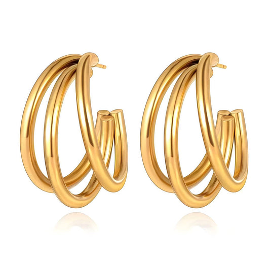 Earrings, 18K Gold Plated Steel