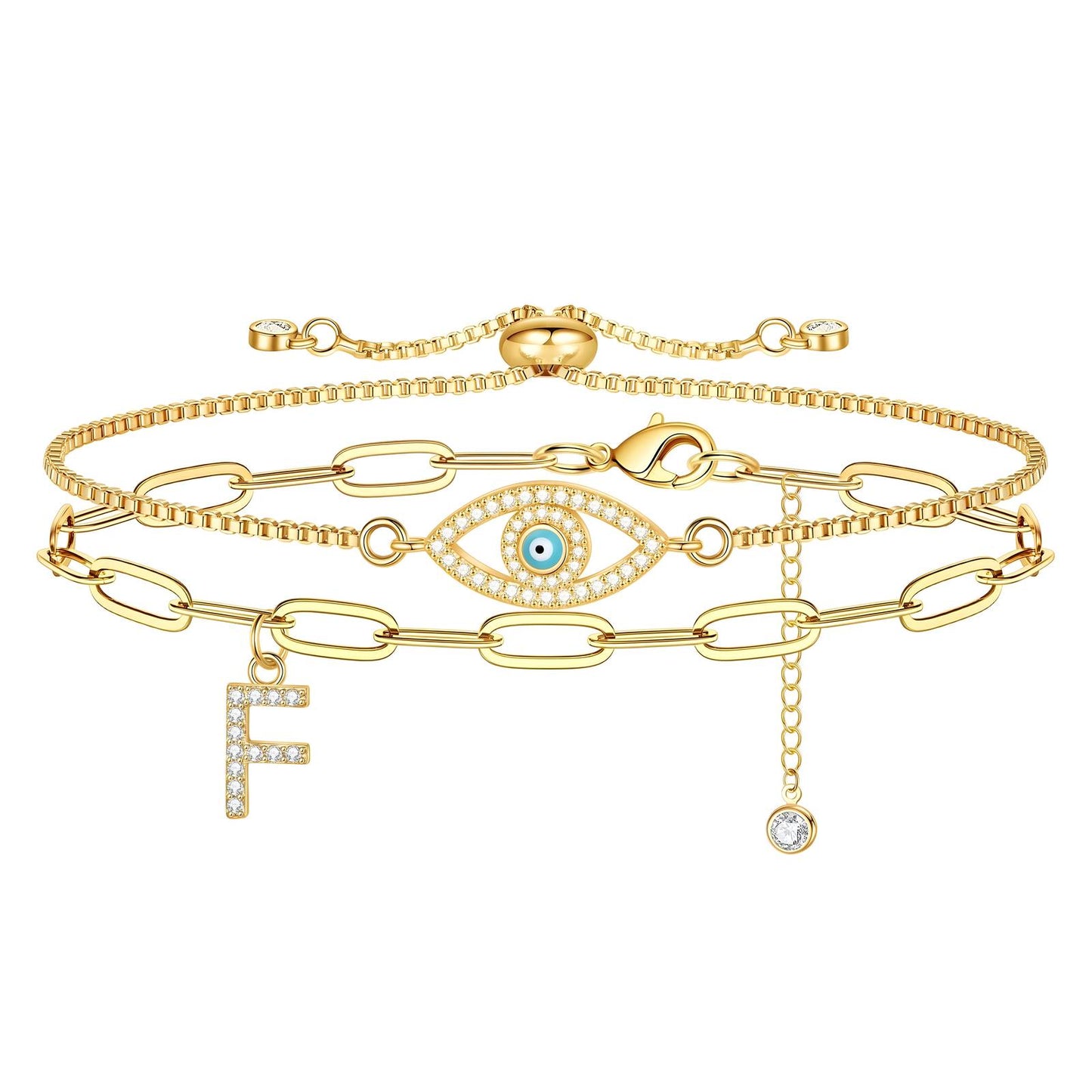 Evil Eye Bracelet, 18K Gold Plated Steel
