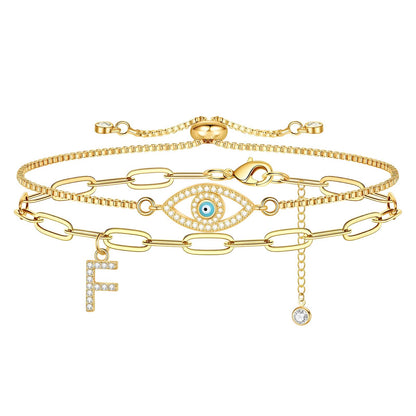Evil Eye Bracelet, 18K Gold Plated Steel