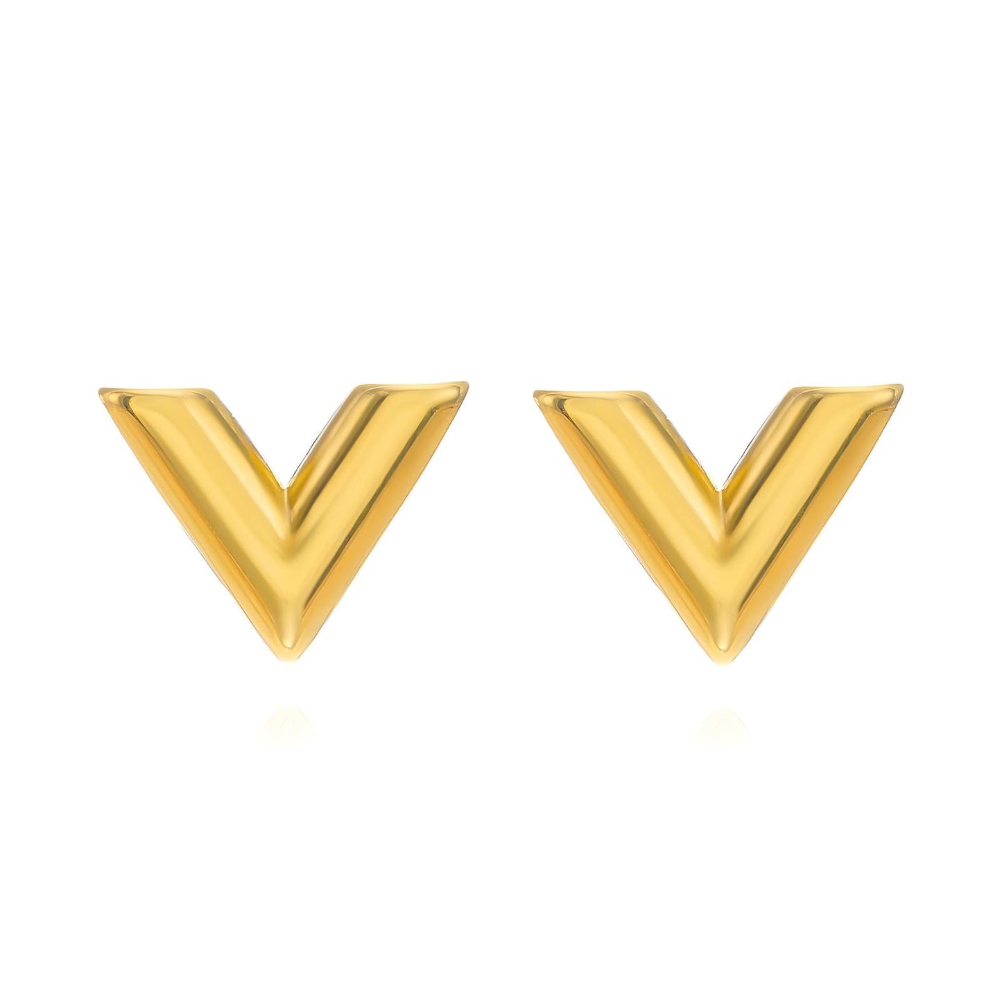 V Earrings, 18K Gold Plated Steel
