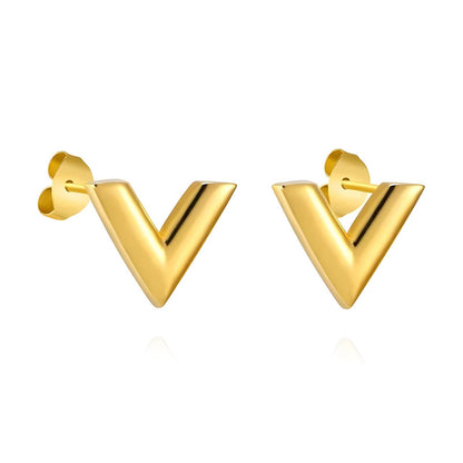V Earrings, 18K Gold Plated Steel
